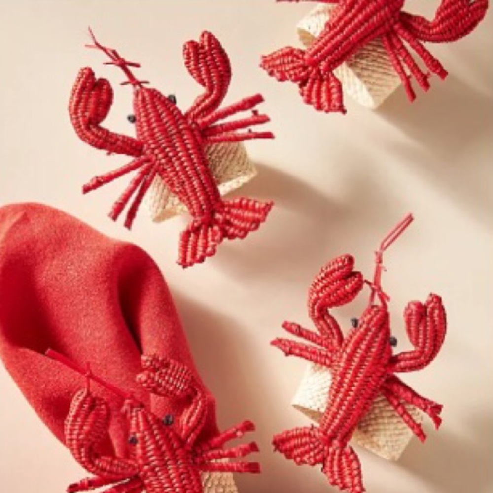 Anthropologie Lobster Handwoven Napkin Rings, Set of 4, NWT RARE